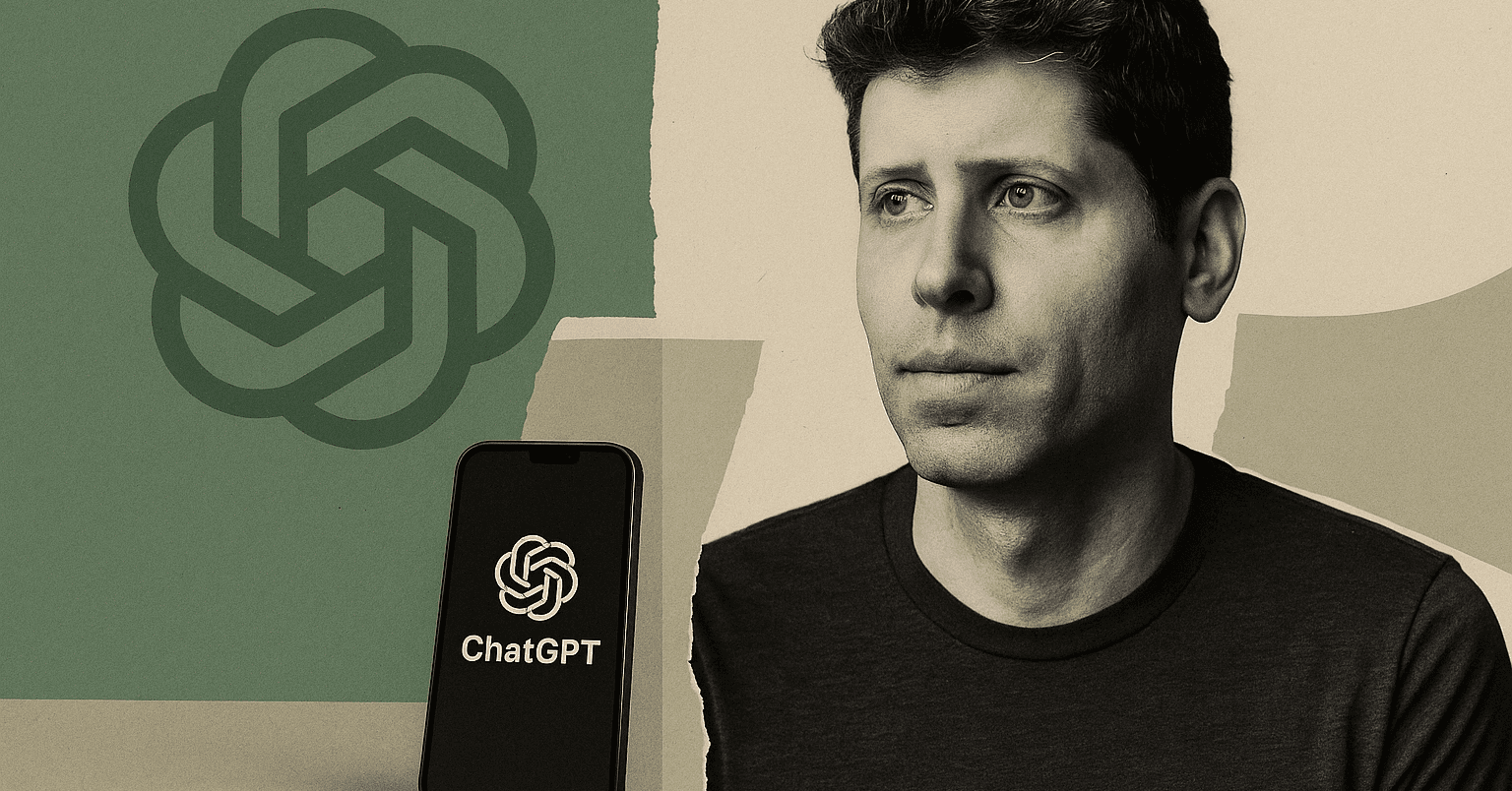 Sam Altman alongside a smartphone displaying ChatGPT — an editorial collage on OpenAI pre-IPO investing