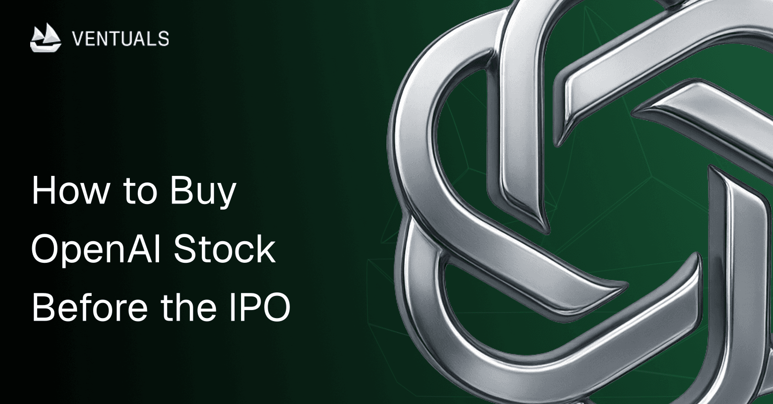 The OpenAI logo as a 3D metallic emblem — editorial hero for OpenAI pre-IPO investing