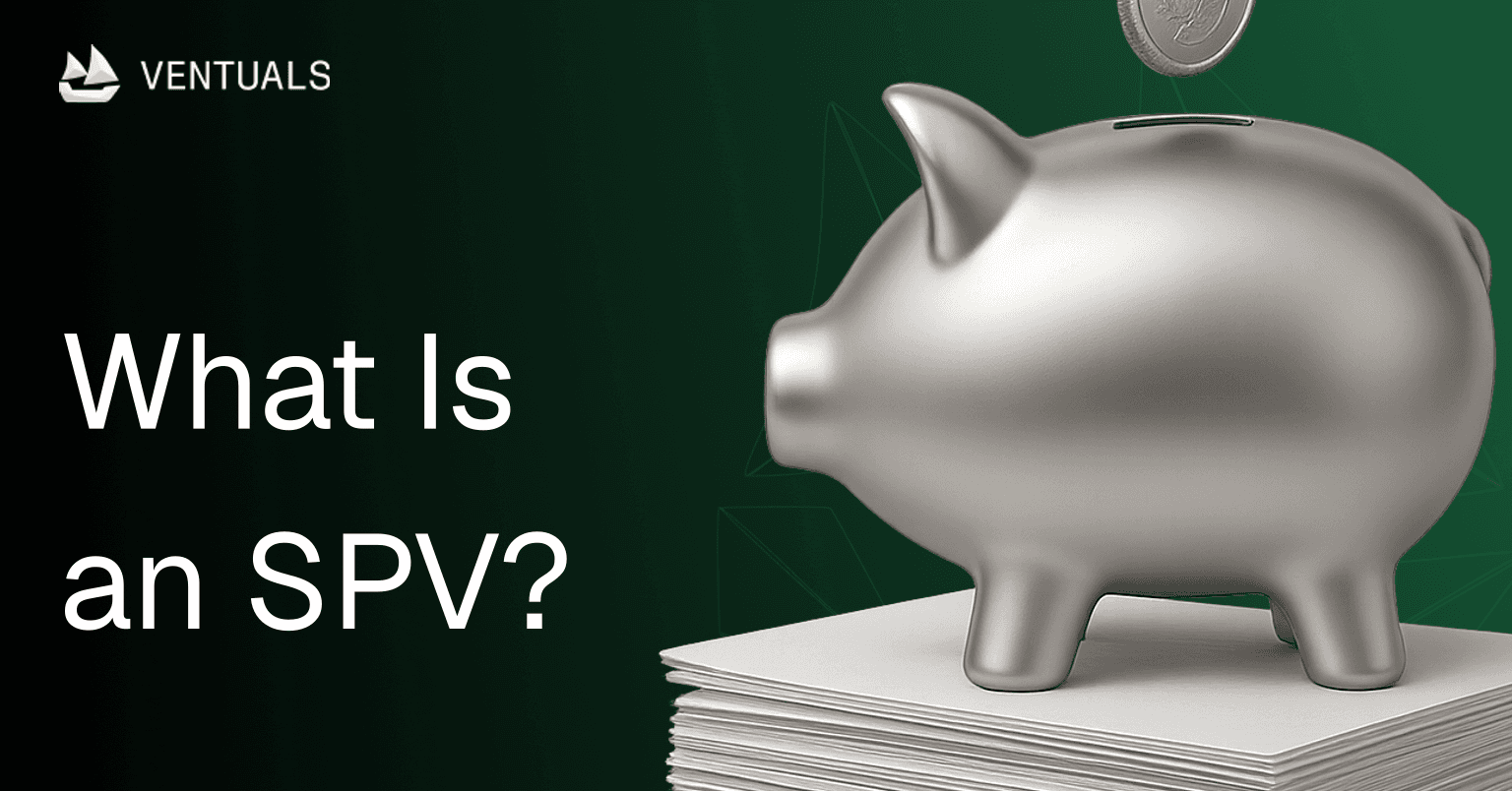 A coin dropping into a piggy bank perched on a stack of paperwork, representing pooled investor capital flowing through the SPV's legal structure